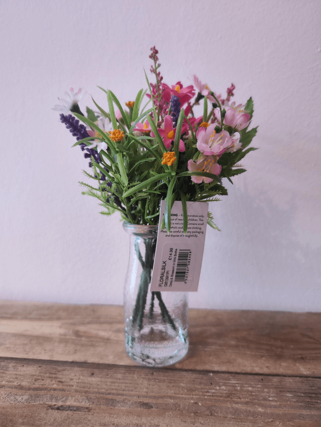 Faux Spring Flowers Milk Bottle Pink