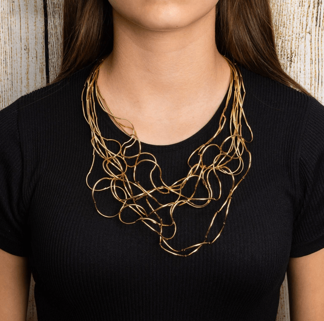 Elegant Multi Strand Gold Necklace 