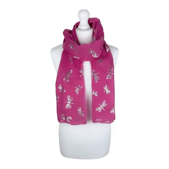 Silver Dragonfly Print Scarf - Choice of 3 Colours 