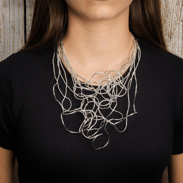 Elegant Multi Strand Silver Necklace 