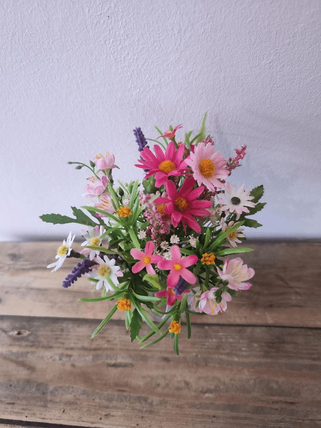 Faux Spring Flowers Milk Bottle Pink