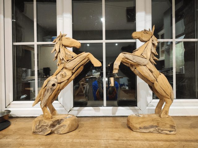 Teak Rearing Horses