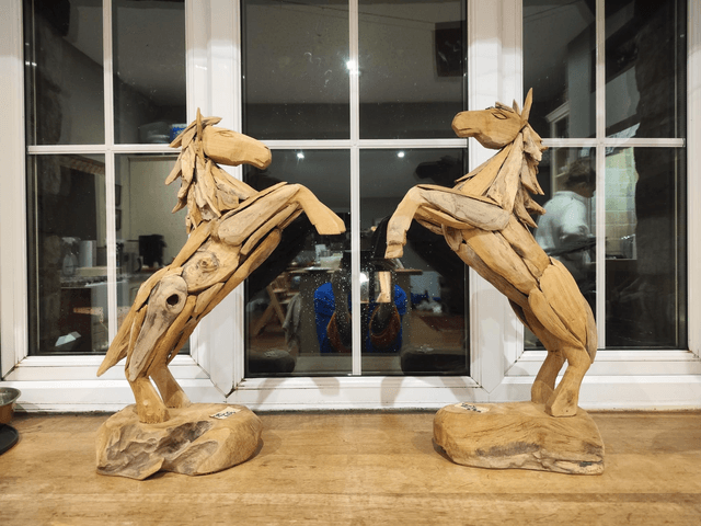 Teak Rearing Horses