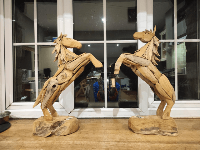 Teak Rearing Horses