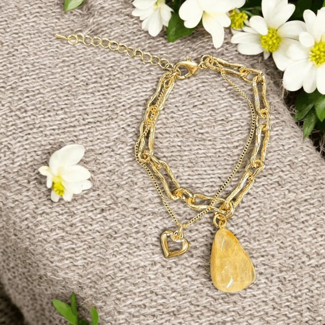 Elegant Layered Bracelet in gold - with Aragonite stone pendant